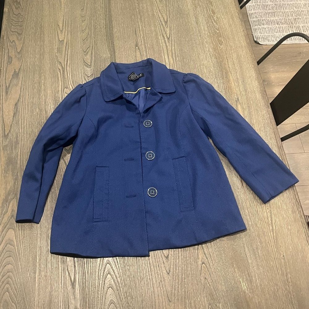 Dialogue Navy Blue Pea Coat Button Front Collared Size XS